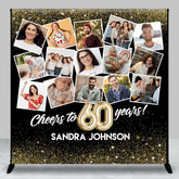 Lofaris Black Gold Custom Name Photo 60th Anniversary Backdrop